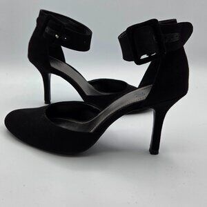 IMPO Shoes Womens Size 7M Black Faux Suede Heels Ankle Strap Pointed Toe